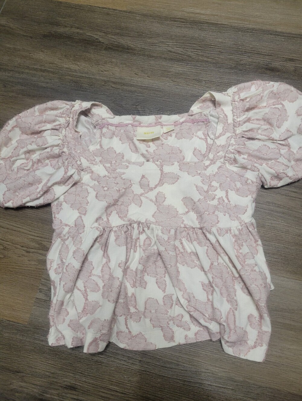 Anthropologie Pink & White Floral Puff-Sleeve Top -